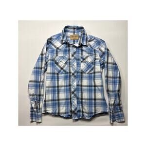 Wrangler Retro Men's Long Sleeve Blue Plaid Western Pearl Snap Shirt‎ - Size M